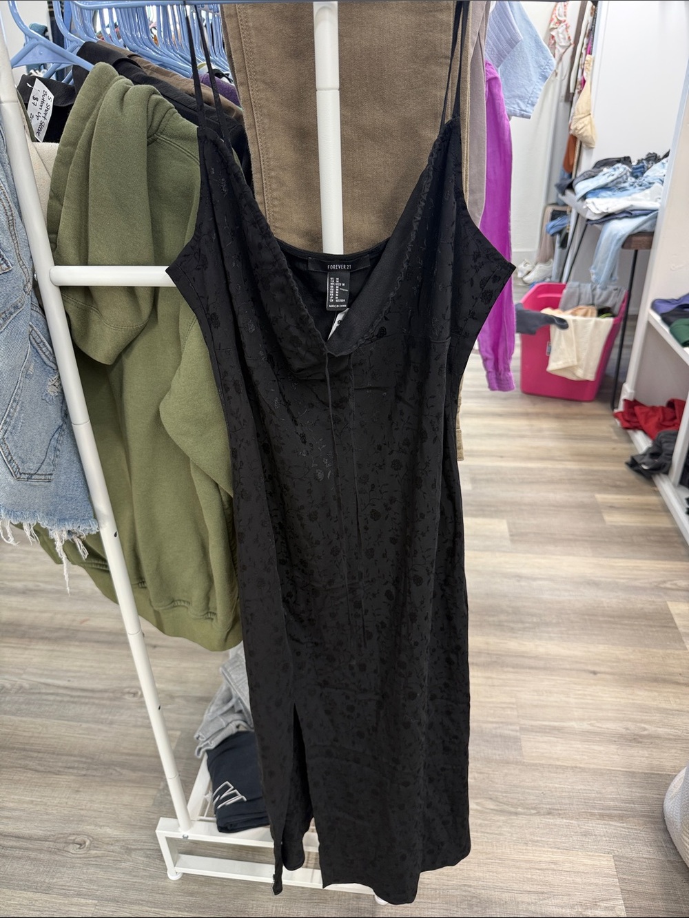 Forever 21 Black Floral Slip Midi Dress